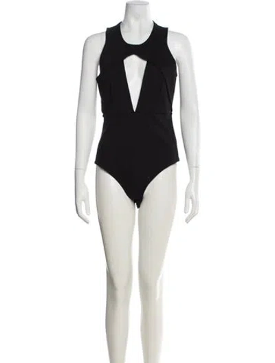 Pre-owned Michelle Mason Plunge Neckline Sleeveless Bodysuit In Black