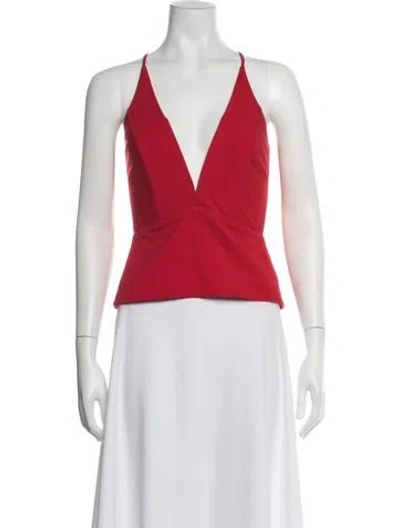 Pre-owned Michelle Mason Plunge Neckline Sleeveless Top In Red