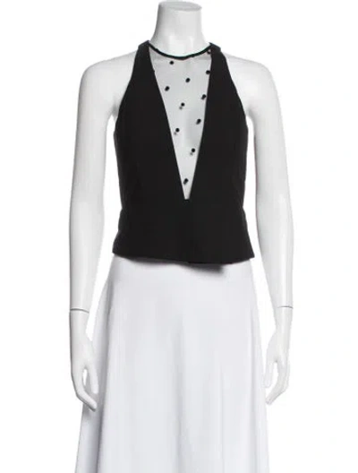 Pre-owned Michelle Mason Polka Dot Print Halterneck Top In Black