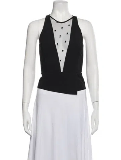 Pre-owned Michelle Mason Polka Dot Print V-neck Top In Black