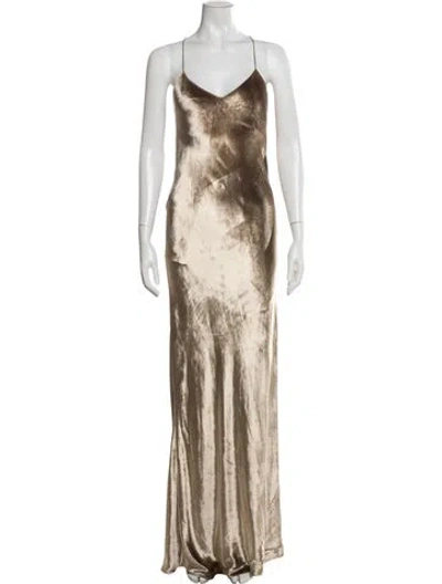 Pre-owned Michelle Mason Printed Long Dress In Brown