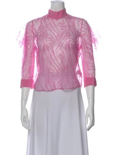Pre-owned Michelle Mason Printed Mock Neck Blouse In Pink