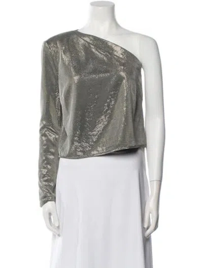 Pre-owned Michelle Mason Printed One-shoulder Crop Top