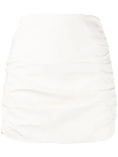 Michelle Mason Ruched Leather Miniskirt In Neutrals