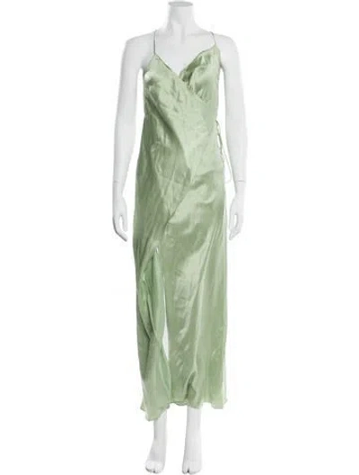 Pre-owned Michelle Mason Satin Long Dress In Green