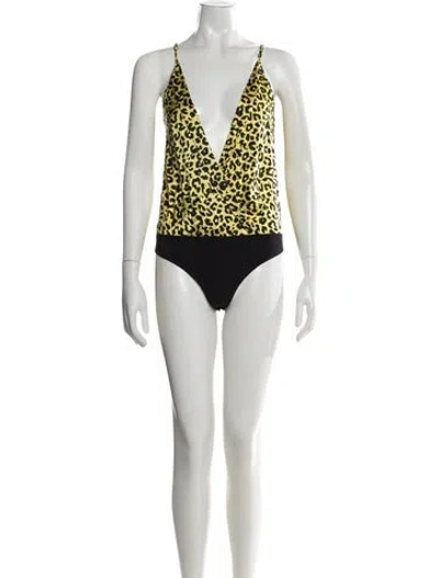 Pre-owned Michelle Mason Silk Animal Print Bodysuit In Yellow