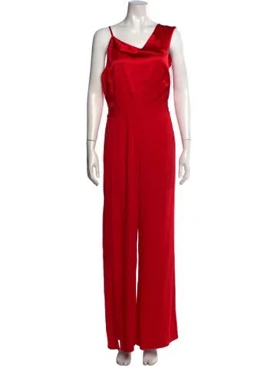 Pre-owned Michelle Mason Silk Asymmetrical Jumpsuit In Red