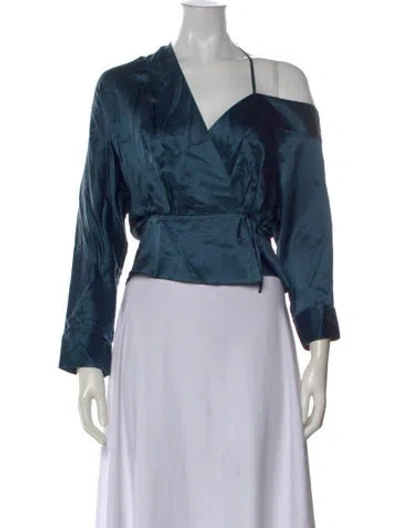 Pre-owned Michelle Mason Silk Asymmetrical Top In Blue