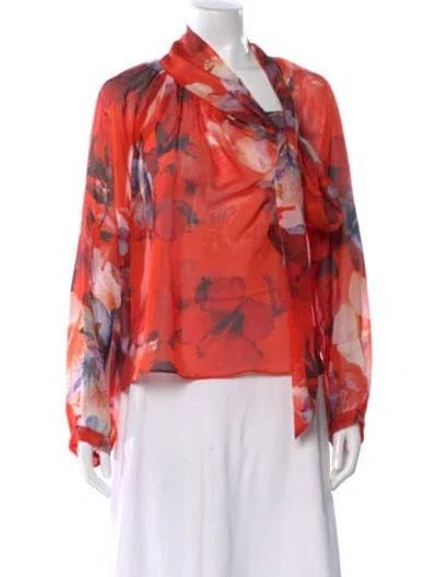 Pre-owned Michelle Mason Silk Floral Print Blouse In Orange