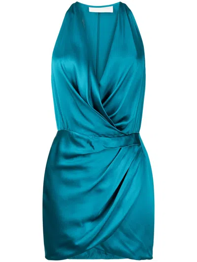 Michelle Mason Silk Halterneck Mini Dress In Blue | ModeSens