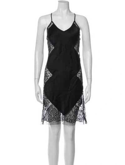 Pre-owned Michelle Mason Silk Lace Pattern Nightgown In Black