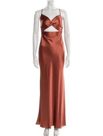 Pre-owned Michelle Mason Silk Long Dress In Brown