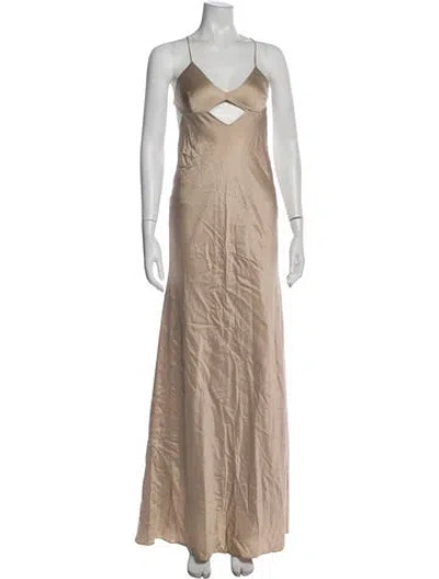 Pre-owned Michelle Mason Silk Long Dress In Neutral