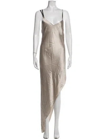 Pre-owned Michelle Mason Silk Long Dress In Neutrals