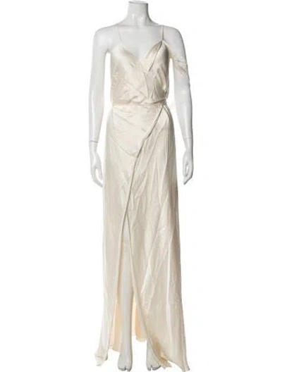 Pre-owned Michelle Mason Silk Long Dress In Neutrals