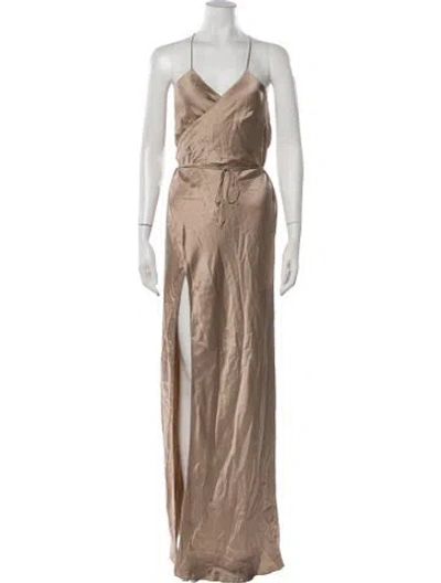 Pre-owned Michelle Mason Silk Long Dress In Neutrals