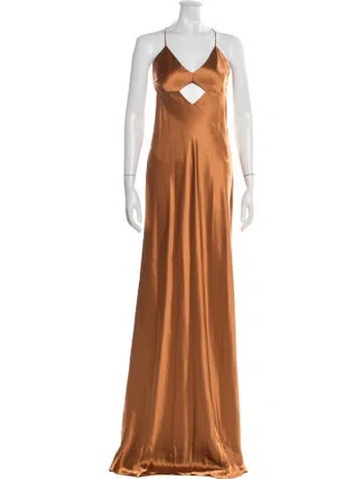 Pre-owned Michelle Mason Silk Long Dress In Orange