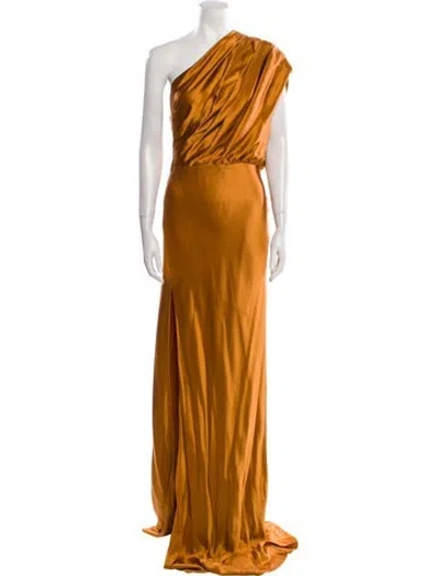 Pre-owned Michelle Mason Silk Long Dress W/ Tags In Orange