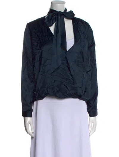 Pre-owned Michelle Mason Silk Mock Neck Blouse In Blue