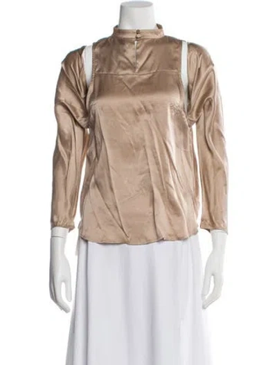 Pre-owned Michelle Mason Silk Mock Neck Blouse In Neutral