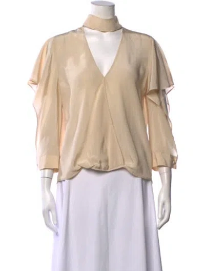 Pre-owned Michelle Mason Silk Mock Neck Blouse In Neutrals
