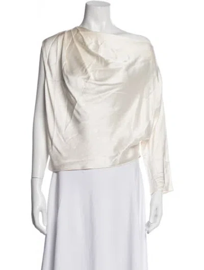 Pre-owned Michelle Mason Silk Off-the-shoulder Top In Neutrals