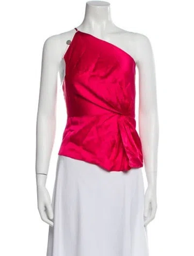 Pre-owned Michelle Mason Silk One-shoulder Crop Top In Pink