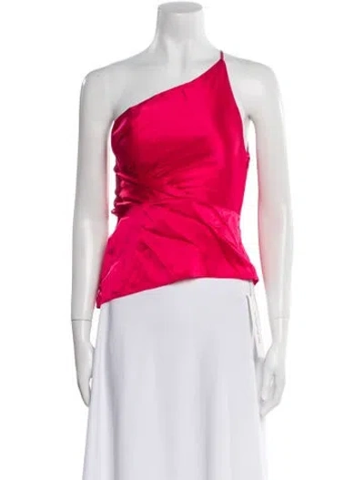 Pre-owned Michelle Mason Silk One-shoulder Crop Top W/ Tags In Pink
