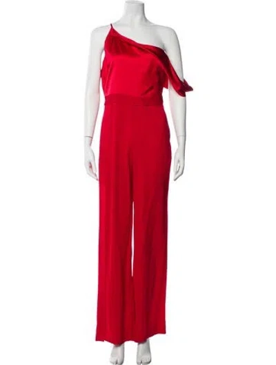 Pre-owned Michelle Mason Silk One-shoulder Jumpsuit In Red