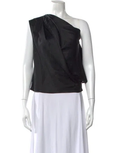Pre-owned Michelle Mason Silk One-shoulder Top In Black