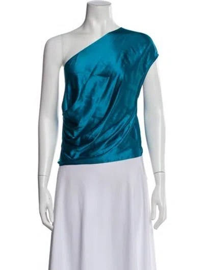 Pre-owned Michelle Mason Silk One-shoulder Top In Blue