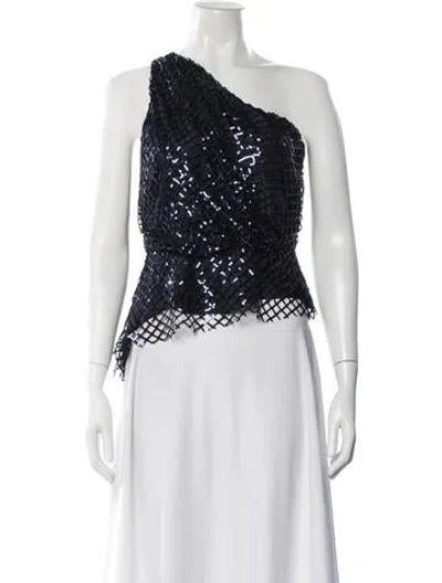 Pre-owned Michelle Mason Silk One-shoulder Top In Blue