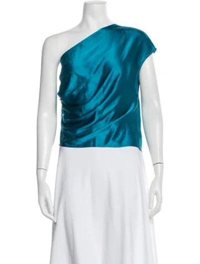 Pre-owned Michelle Mason Silk One-shoulder Top In Blue