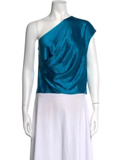 Pre-owned Michelle Mason Silk One-shoulder Top In Blue
