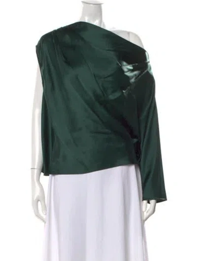 Pre-owned Michelle Mason Silk One-shoulder Top In Green