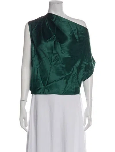 Pre-owned Michelle Mason Silk One-shoulder Top In Green