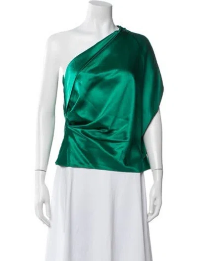 Pre-owned Michelle Mason Silk One-shoulder Top In Green