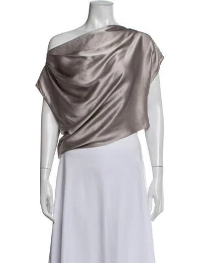 Pre-owned Michelle Mason Silk One-shoulder Top In Grey