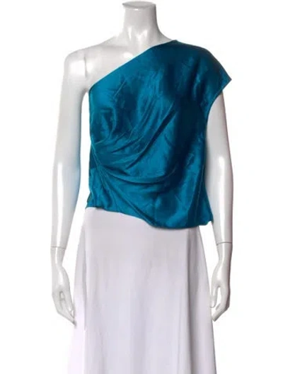 Pre-owned Michelle Mason Silk One-shoulder Top W/ Tags In Blue
