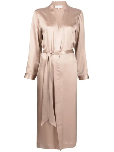 Michelle Mason Silk Side-slit Robe In Brown