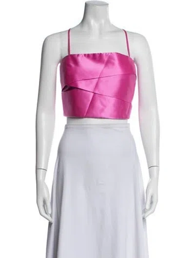 Pre-owned Michelle Mason Silk Square Neckline Crop Top In Metallic/pink