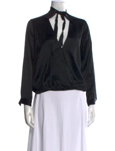 Pre-owned Michelle Mason Silk Tie Neck Blouse In Blue
