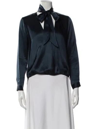 Pre-owned Michelle Mason Silk Tie Neck Blouse In Blue