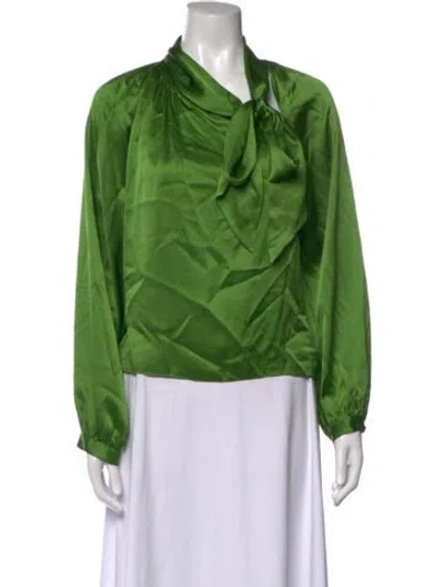 Pre-owned Michelle Mason Silk Tie Neck Blouse In Green