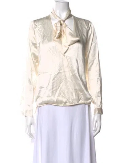 Pre-owned Michelle Mason Silk Tie Neck Blouse In Neutral