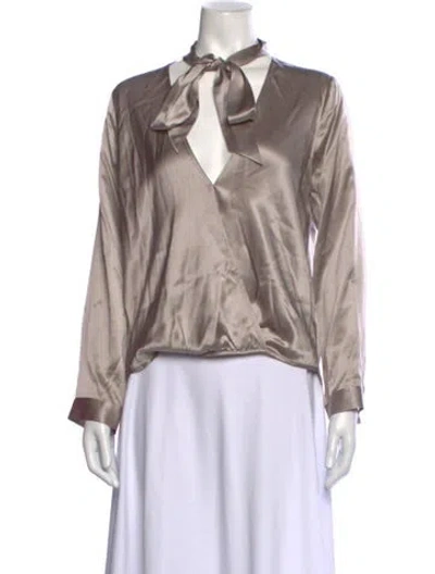Pre-owned Michelle Mason Silk Tie Neck Blouse In Neutrals
