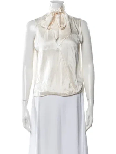 Pre-owned Michelle Mason Silk V-neck Blouse In Neutral