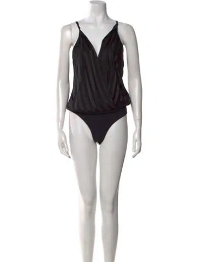 Pre-owned Michelle Mason Silk V-neck Bodysuit In Black