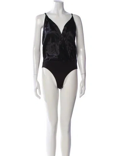 Pre-owned Michelle Mason Silk V-neck Bodysuit In Black