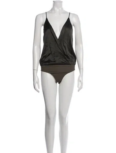 Pre-owned Michelle Mason Silk V-neck Bodysuit In Black